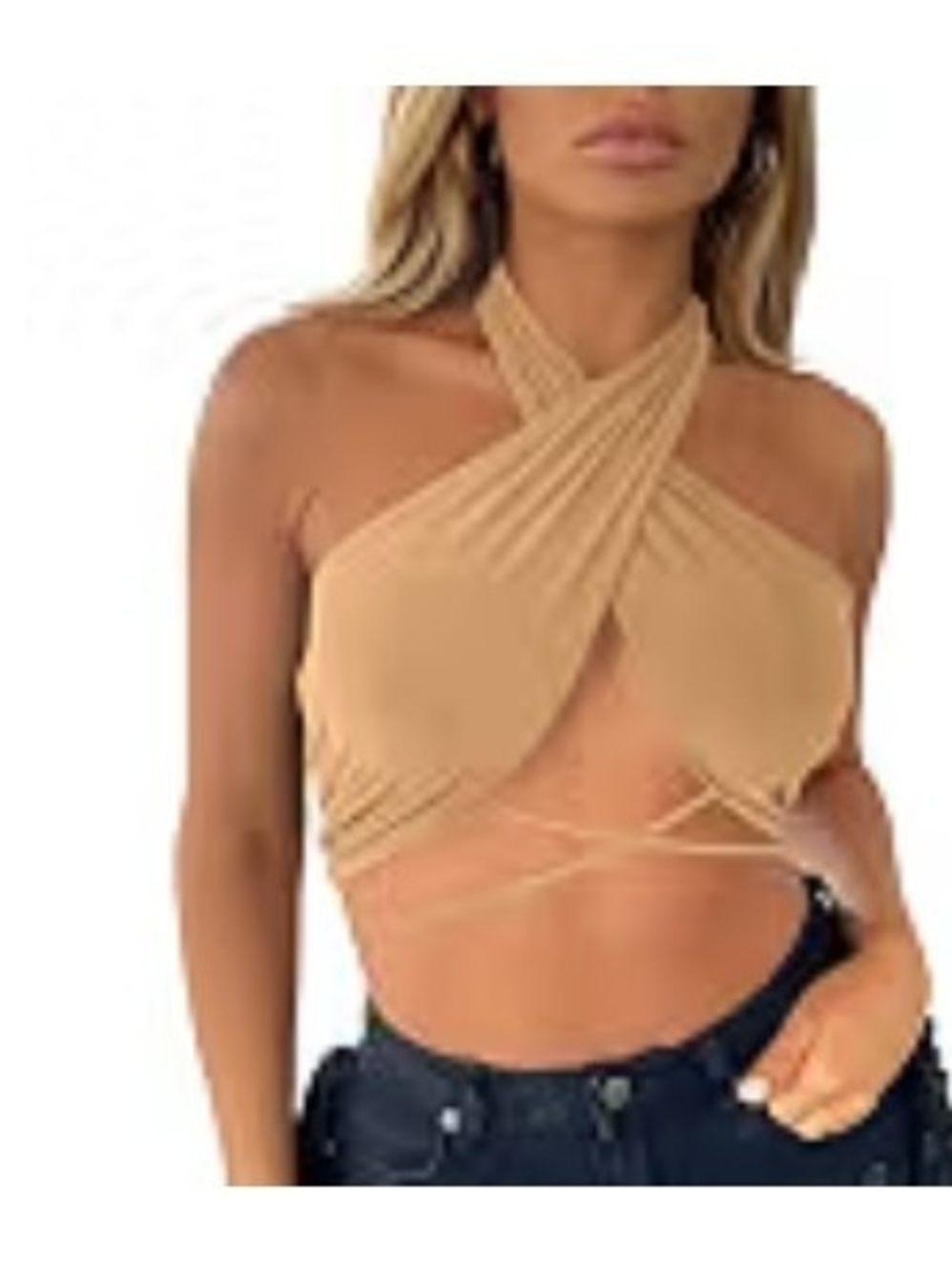Women’s Crisscross Halter Crop Top - Tan